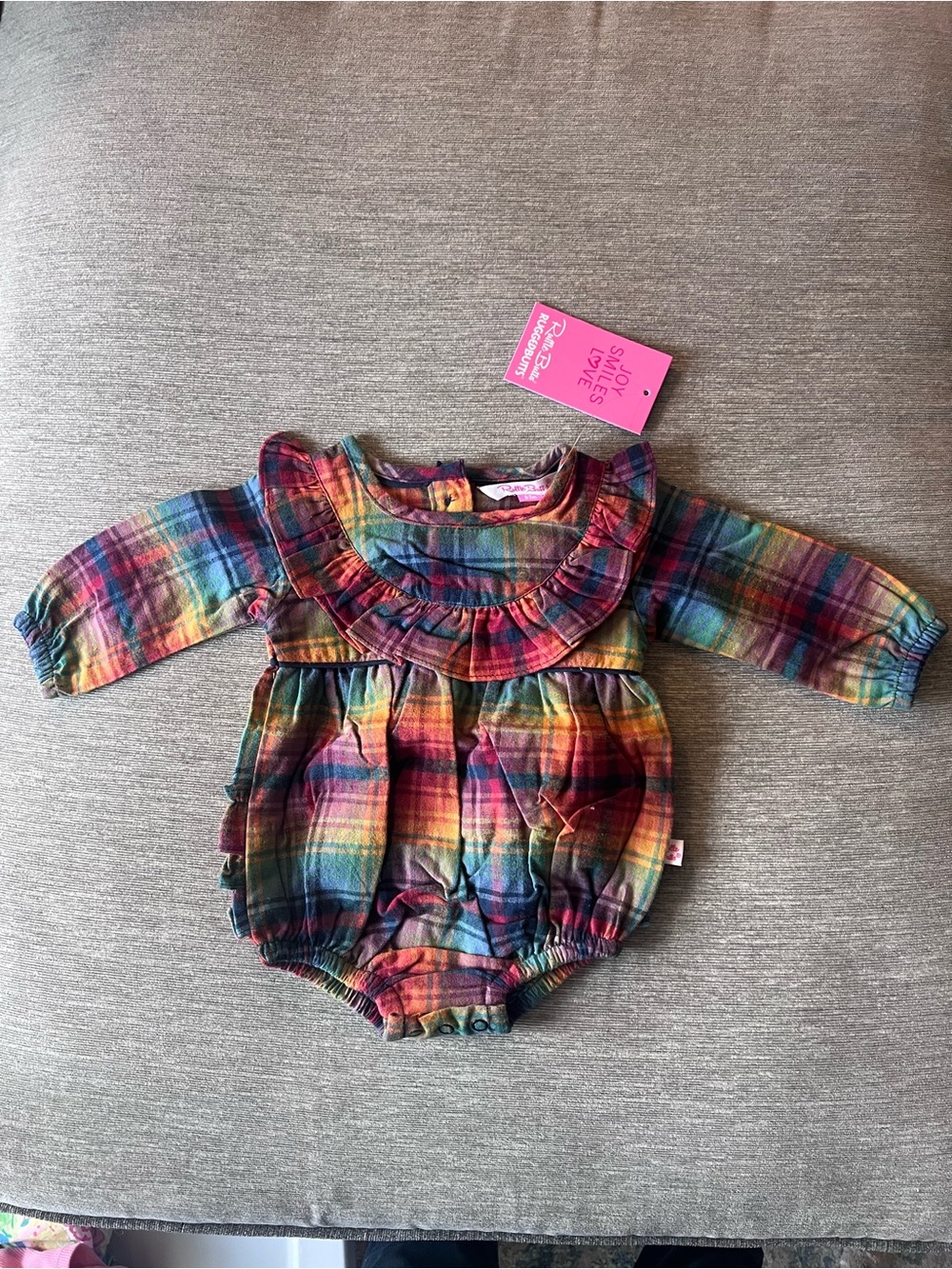 RuffleButts Multicolor Plaid Ruffle Romper